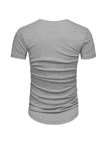 Amaci&Sons Basic Oversize T-Shirt mit V-Ausschnitt BELLEVUE in Grau Melange