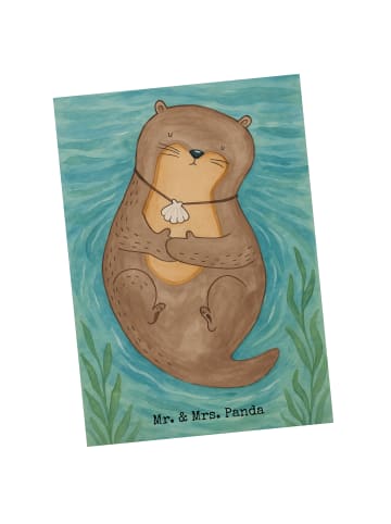 Mr. & Mrs. Panda Postkarte Otter Muschel Design ohne Spruch in Weiß