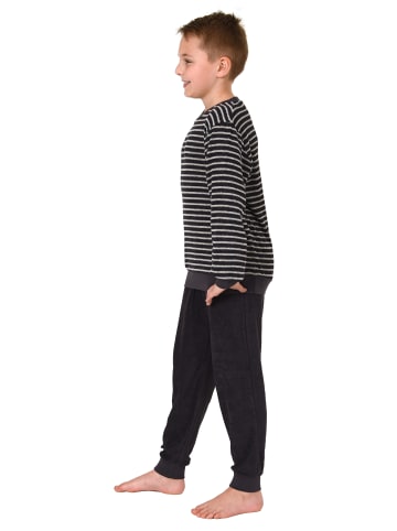 NORMANN langarm Frottee Schlafanzug Pyjama Bündchen Streifen - 77081 in anthrazit