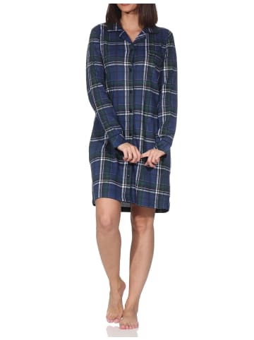 NORMANN Langarm Nachthemd durchknöpfbar Jersey in marine