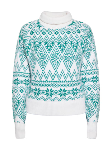 myMo Damen Strick Pullover in Grün Weiss