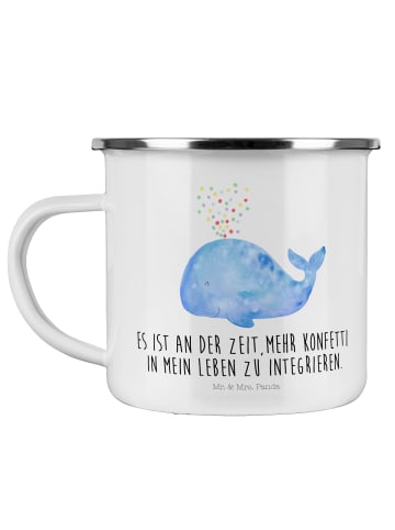 Mr. & Mrs. Panda Camping Emaille Tasse Wal Konfetti mit Spruch in Weiß