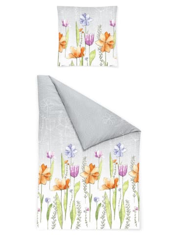 JACK 2 tlg. Seersucker Bettwäsche 135x200cm Blumenmalerei in Grau/ Bunt