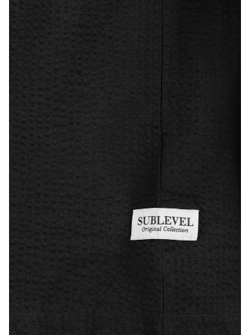 Sublevel Kurzarmhemd V-Ausschnitt Knopfleiste Casual in Schwarz