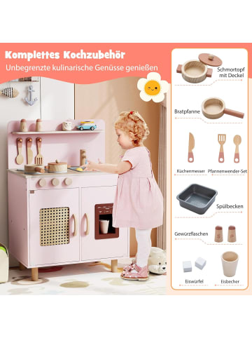 COSTWAY Kinder Spielküche inkl. Zubehör ab 3 Jahren in Rosa