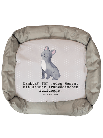 Mr. & Mrs. Panda Hundekorb Französische Bulldogge Moment mit Spruch in Grau Pastell