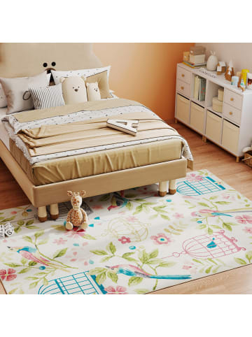 HOMCOM Teppich-200L x 140B x 1H cm-Cremeweiß+Rosa