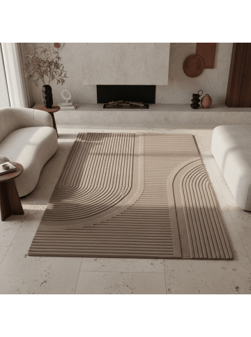 KADIMA DESIGN Teppich Kurzflor Boho Design Microfaser Baumwolle Schlafzimmer in Beige