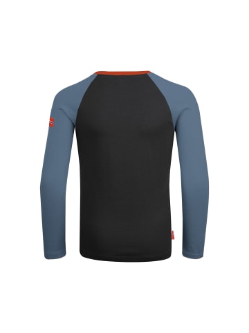 Trollkids Longsleeve "Preikestolen" in Schwarz/Stahlblau/Getrocknete Chilis