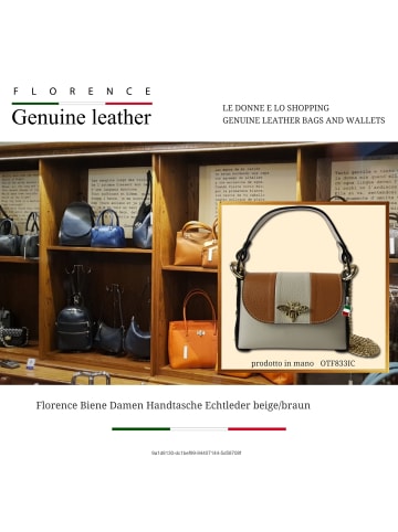 Florence Leder Umhängetasche Florence Tasche beige, braun ca. 19cm