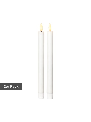 STAR Trading LED Stabkerzen, Flamme' in Weiß, 2er Set, Batterie, Timer, flackernd,