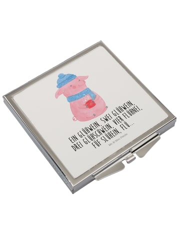 Mr. & Mrs. Panda Schminkspiegel Schweinchen Glühwein mit Spruch in Weiß