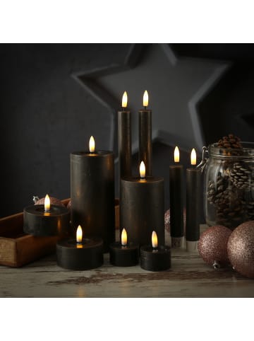 Adilina LED Kerze LINA Echtwachs Rustik-Optik 7x11cm in schwarz