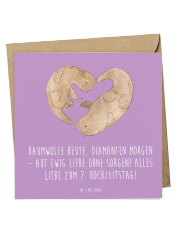 Mr. & Mrs. Panda Deluxe Karte 2. Hochzeitstag Baumwollhochzeit m... in Lavendeltraum