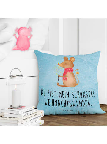 Mr. & Mrs. Panda Zierkissen Maus Weihnachten mit Spruch in Eisblau