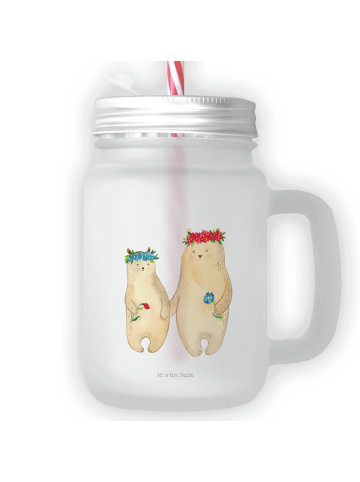 Mr. & Mrs. Panda Trinkglas Mason Jar Bären mit Blumenkranz ohne ... in Transparent