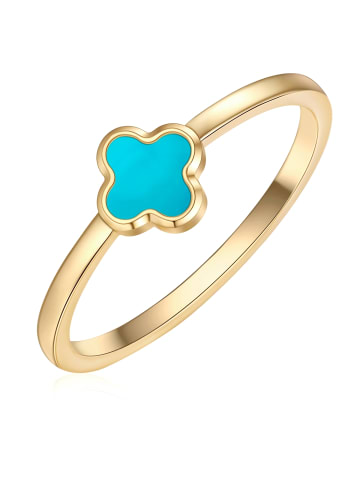 Glanzstücke München Ring Kleeblatt aus Edelstahl mit Türkis (synth.) in gelbgold