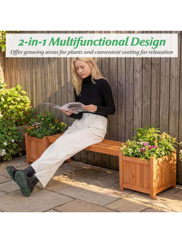 COSTWAY Blumenkasten mit Gartenbank 169 x 35 x 35 cm in Orange