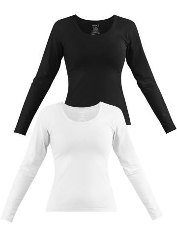 Janice 2 x Damen Langarmshirt Nimes in Schwarz/Weiß