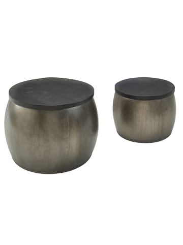 KADIMA DESIGN Design Couchtisch 2er Set Mango Massivholz Satztisch Rund Silber