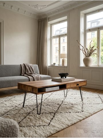 KADIMA DESIGN Couchtisch Sheesham | Schubfächer, Metallfüße, Massiv in Braun