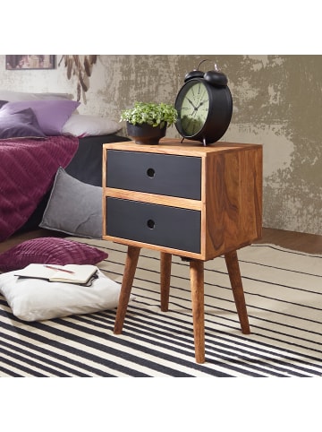 KADIMA DESIGN Retro Sheesham Nachtkonsole, Schwarz, 67 cm - Für Boxspringbetten geeignet