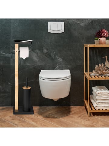 relaxdays WC Garnitur in Schwarz/ Natur - (B)23 x (H)80,5 x (T)18 cm