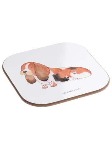Mr. & Mrs. Panda Glas-Untersetzer Hund Basset Hound ohne Spruch in Weiß