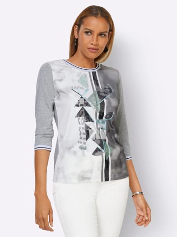 creation L 3/4-Arm-Shirt in steingrau-weiß-bedruckt