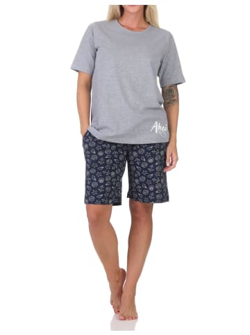 NORMANN Kurzarm Pyjama Schlafanzug Shorty Maritimer Look 125 205 866 in grau