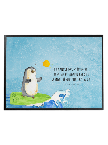 Mr. & Mrs. Panda Schreibtischunterlage Pinguin Surfer mit Spruch in Eisblau