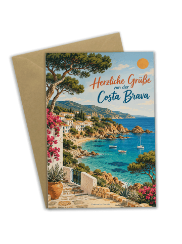 Klappkarte Bucht mediterran Design mit Spruch in Weiß