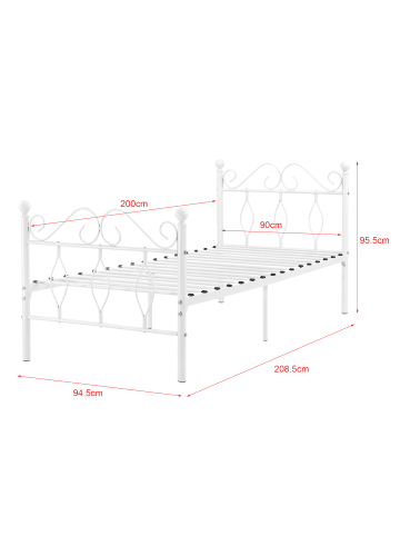 en.casa Metallbett Apolda mit Matratze in Weiß (B)90cm