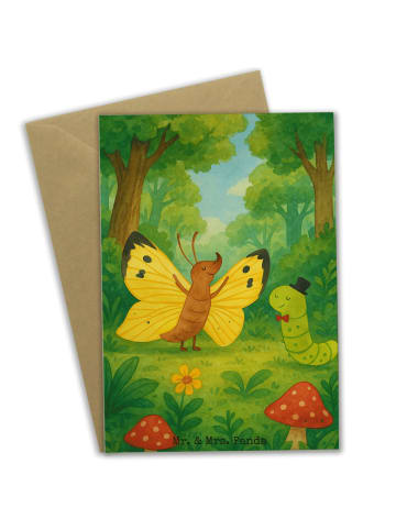 Mr. & Mrs. Panda Grußkarte Raupe Schmetterling Design ohne Spruch in Weiß