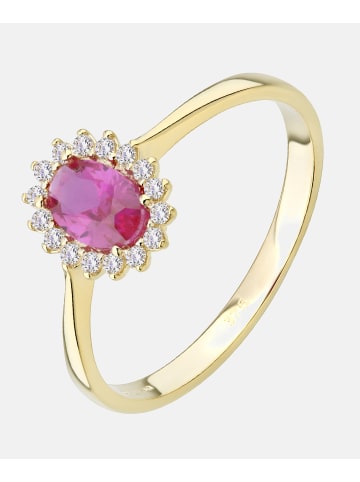 Vanlere Cluster-Ring aus 375 Gelbgold mit Zirkonia mit Rubin