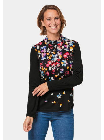 GOLDNER Druckshirt mit anschmiegsamem Stehkragen in schwarz / dunkelrot / geblümt