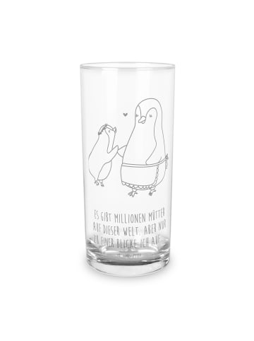 Mr. & Mrs. Panda Longdrinkglas Pinguin mit Kind mit Spruch in Transparent
