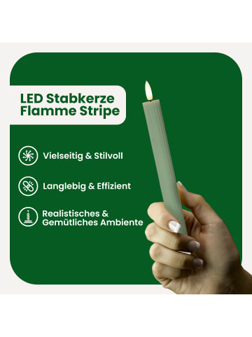 STAR Trading LED Stabkerze Flamme Stripe 2er-Set aus Wachs, grün in Grün