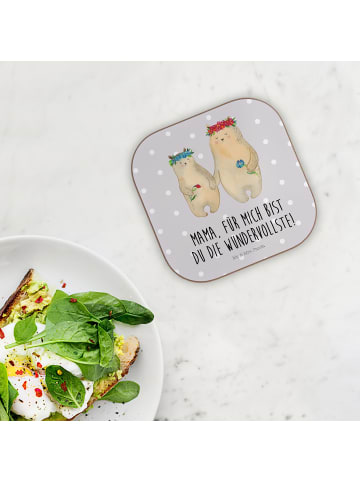 Mr. & Mrs. Panda Bierdeckel Bären mit Blumenkranz mit Spruch in Grau Pastell