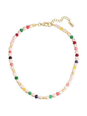 Yokoamii Kette aus Metall-Legierung mit Marmor (gefärbt) und Süßwasser-Zuchtperle in weiß