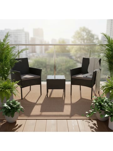 relaxdays 3-tlg. Gartenmöbel-Set "Rattan" in Schwarz