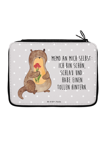 Mr. & Mrs. Panda Stifteetui Otter Blumenstrauß mit Spruch in Grau Pastell