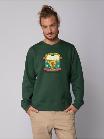 wat? Apparel Sweatshirt Hippies Bus in Bottle Green
