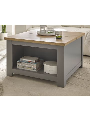 Furn.Design Couchtisch grau, Artisan Eiche Landhaus, Beistelltisch quadratisch mit Ablage