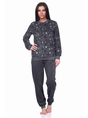 NORMANN Frottee Pyjama Schlafanzug Bündchen Sterne Design - 69391 in anthrazit