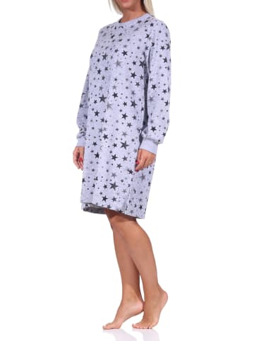 NORMANN Frottee Nachthemd Bündchen Sterne Design - 69869 in Grau