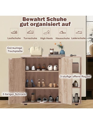 COSTWAY Schuhschrank mit 2 Türen 80 x 31 x 64,5 cm in Hellbraun