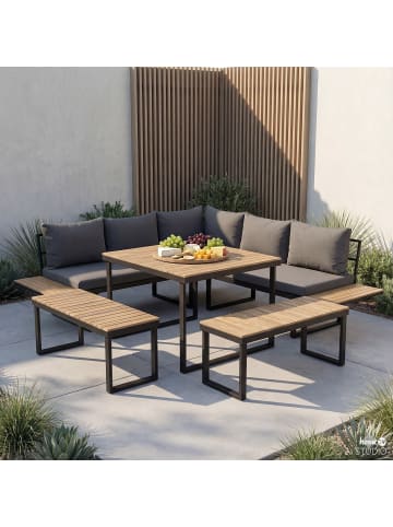 home24 Loungeset Vinta 3-teilig in Schwarz / Grau