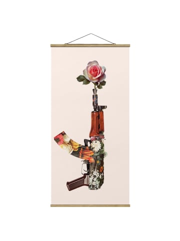 WALLART Stoffbild mit Posterleisten - Jonas Loose - Waffe mit Rose in Creme-Beige