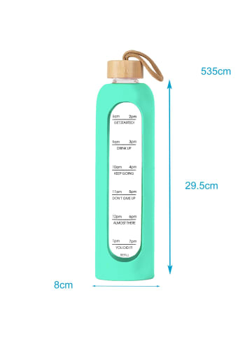 Intirilife Trinkflasche aus Glas mit Zeitmarkierung Wasser Flasche 820 - 900 ml in Grün